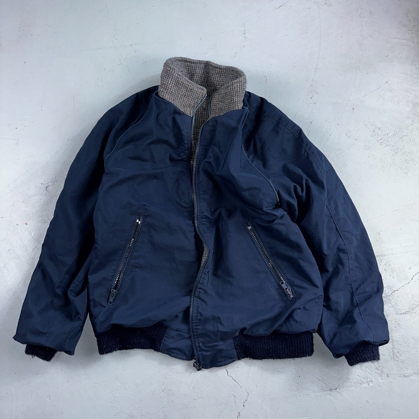 PENDLETON VTG USA Men’s Medium Blue Insulated Wool Bomber Jacket Broken Zipper