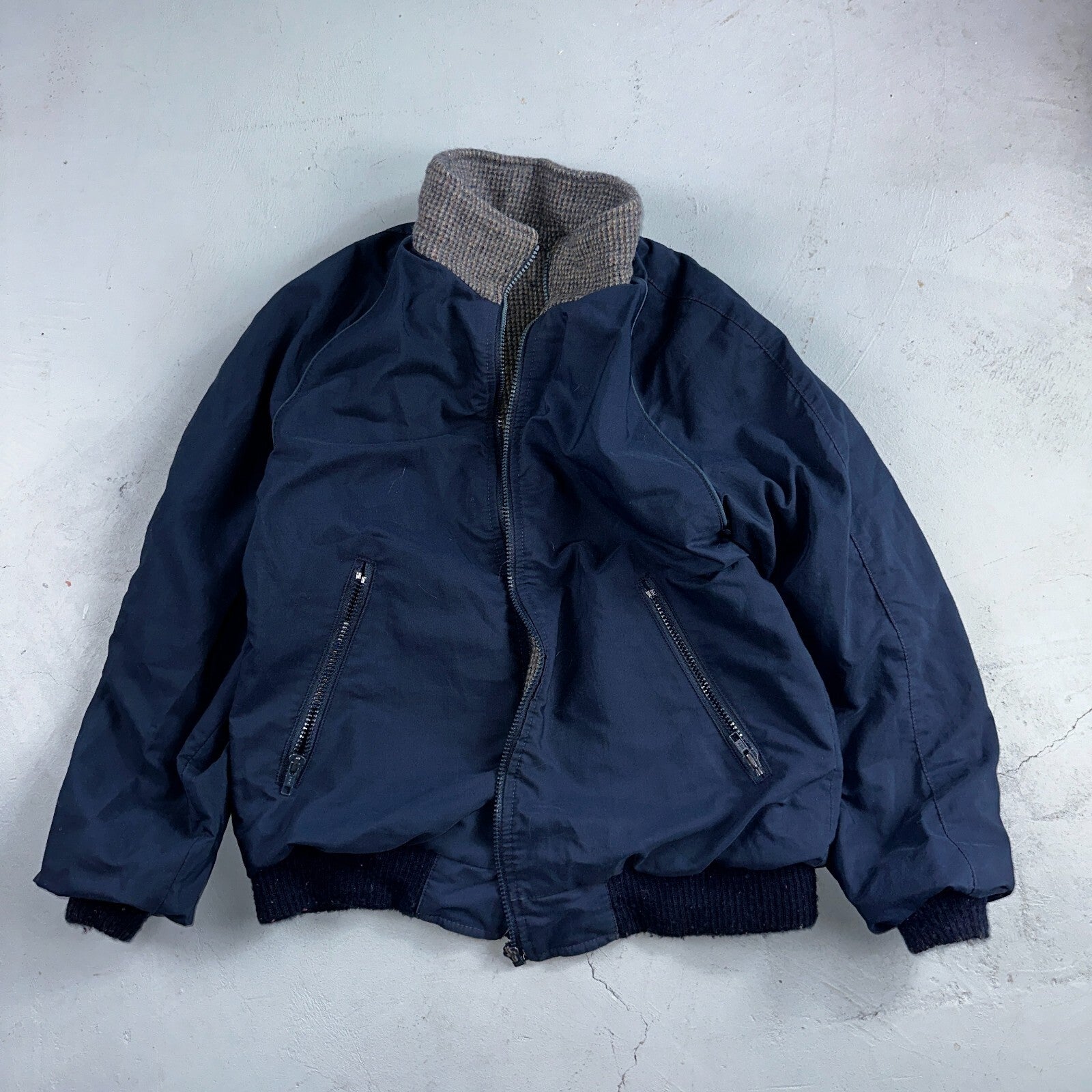 PENDLETON VTG USA Men’s Medium Blue Insulated Wool Bomber Jacket Broken Zipper