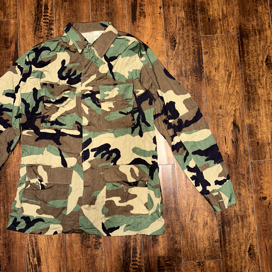 US Military Woodland Camo 90s Field Jacket Coat Cold Weather M X Long 1993 Sum
