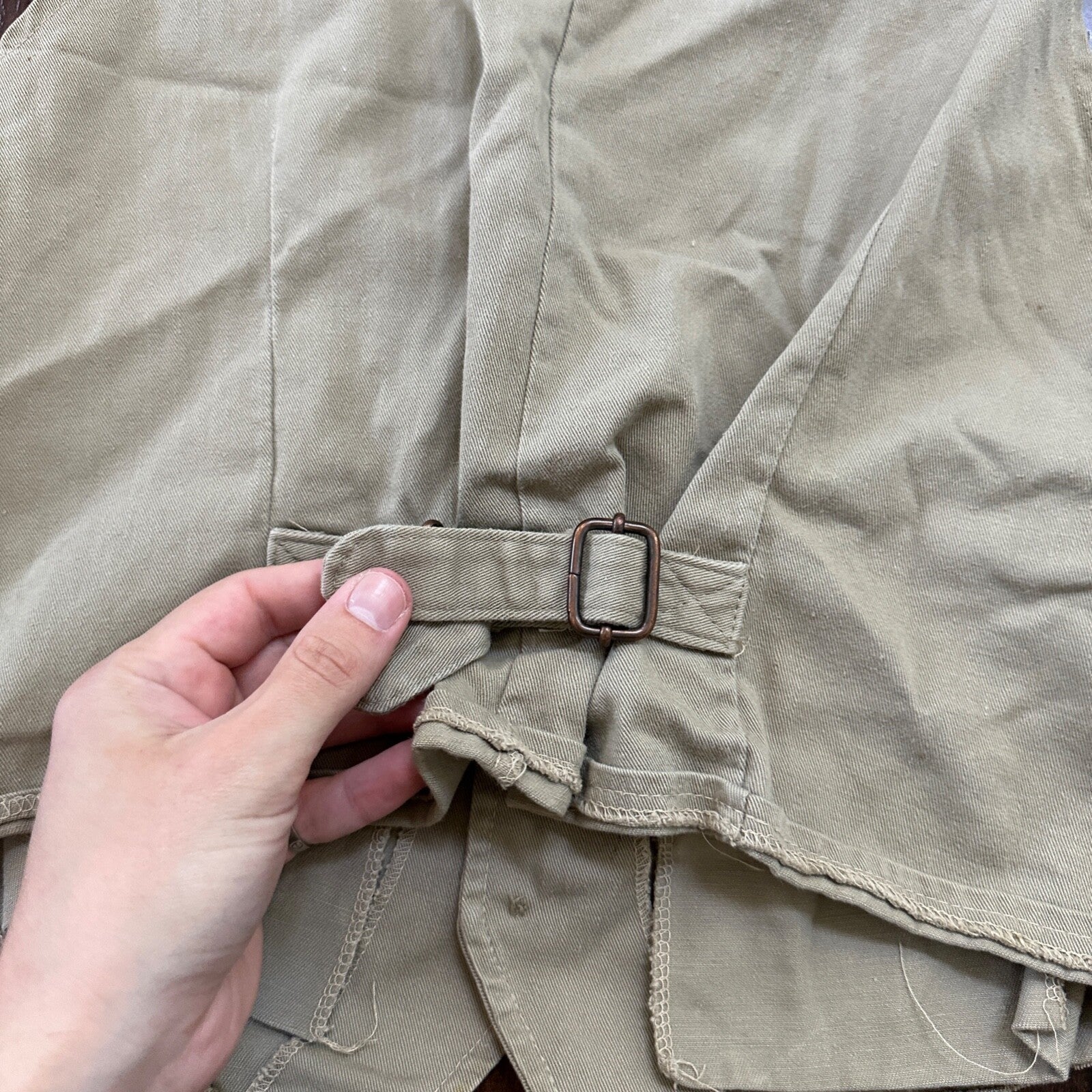 VTG Male Vest Adult Beige Canvas 60s 70s Shooting Hunting buckle back