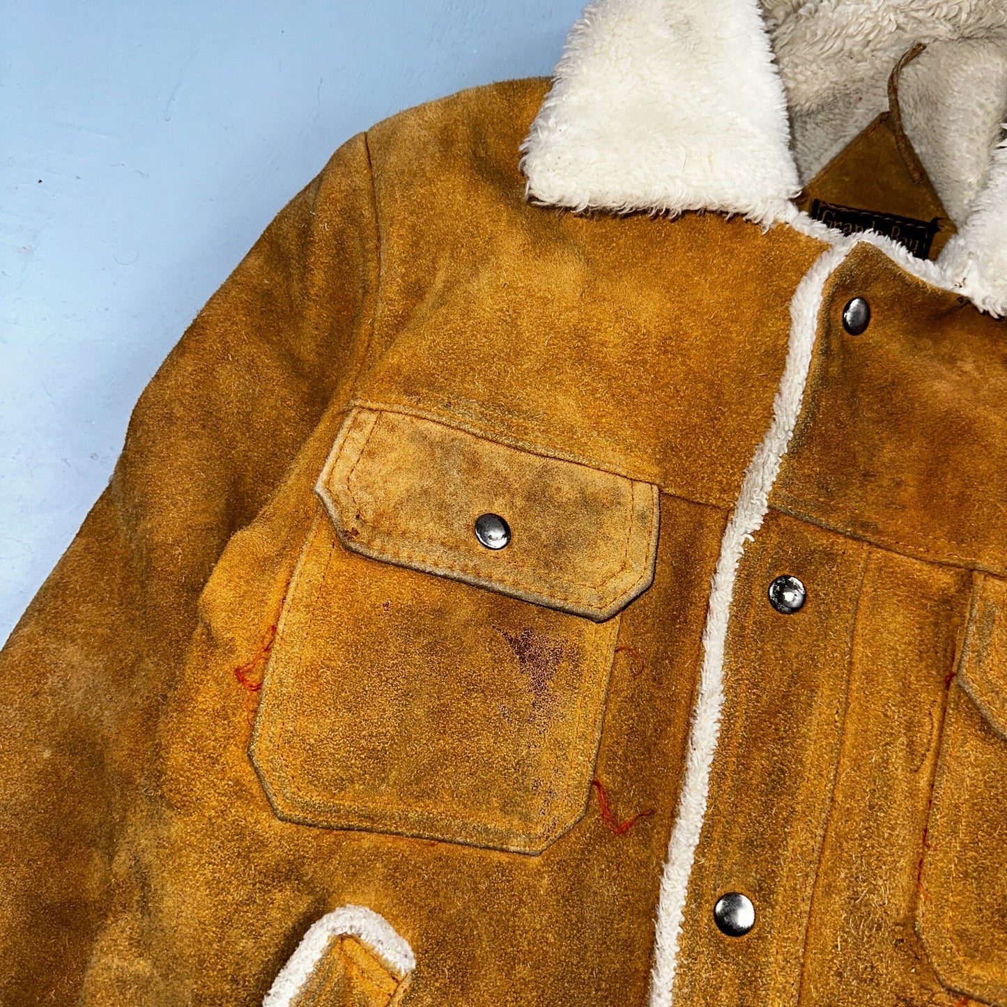 Vintage Suede Grande Bay Rancher Trucker Sherpa Lined Jacket Coat Men's 36