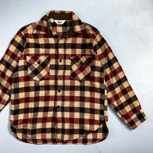 Vintage 70s Woolrich Heavy Thick Wool Plaid Brown Red Shirt Jacket XL 1970s