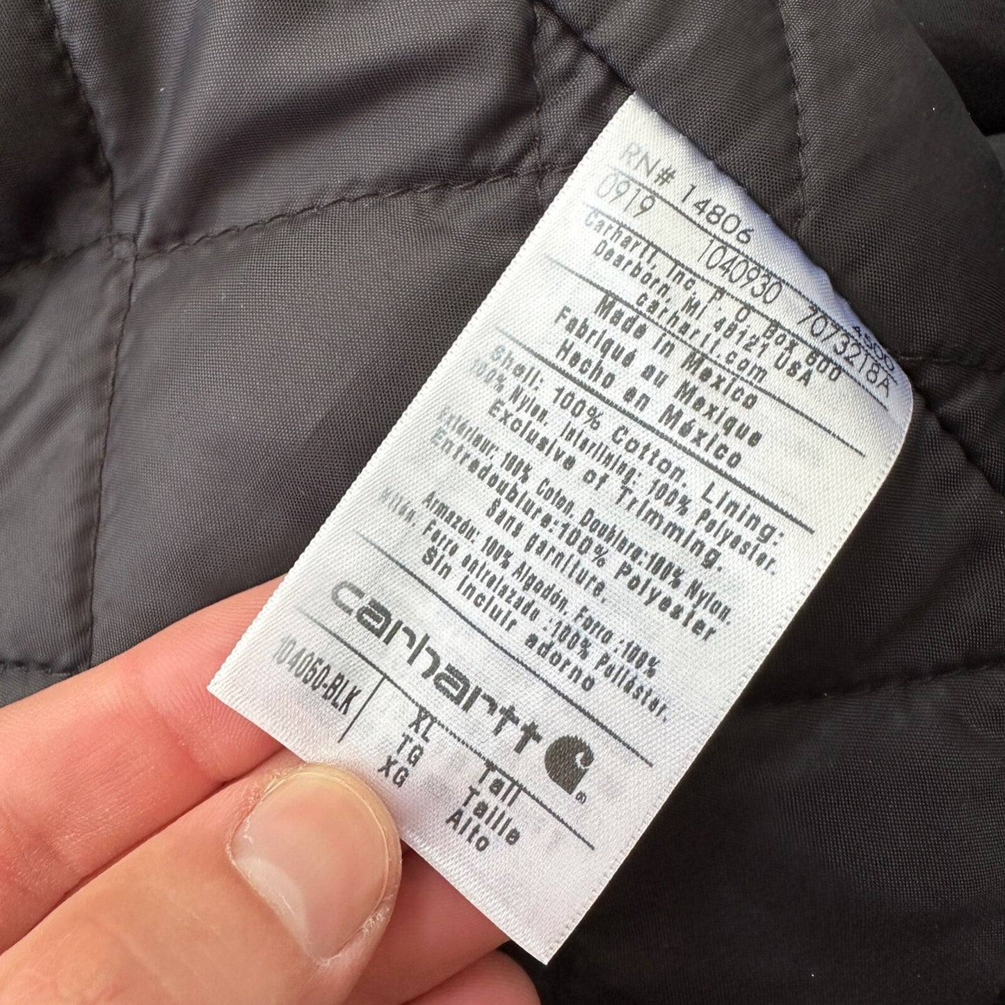 VTG Carhartt Active Jacket Adult XL Duck Canvas Black Workwear Hood 104050