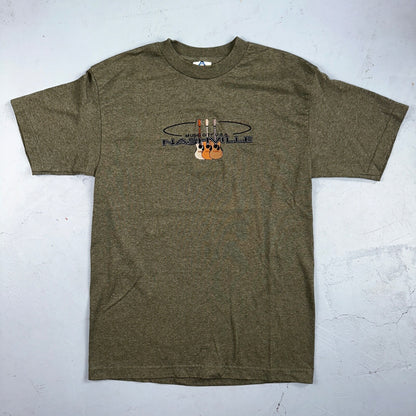 Nashville Music Guitars Acoustic VTG T Shirt Medium Heather Green Y2K 2000s