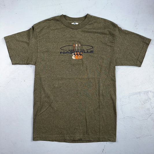 Nashville Music Guitars Acoustic VTG T Shirt Medium Heather Green Y2K 2000s