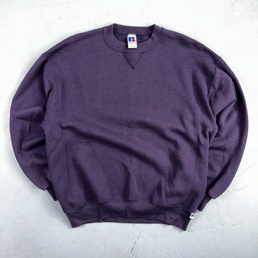 Russell Athletic L USA Sweatshirt 90s VTG Crewneck Purple Basic Blank Essential