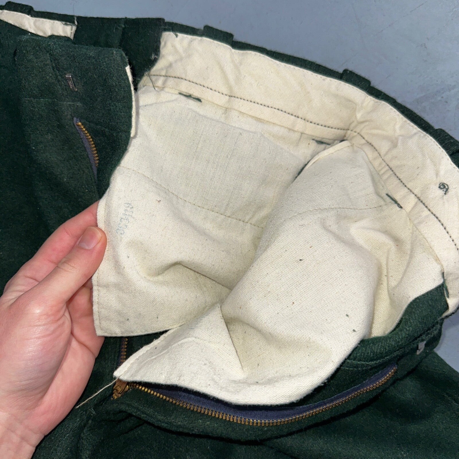 1960s Vintage Green Heavy Wool Hunting Pants 34x28 USA Dry Clean Rockabilly 60s