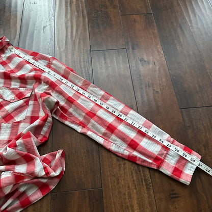 Gold Collection Karman Men's Western Shirt Pearl Snap Red USA Plaid Checker 80s