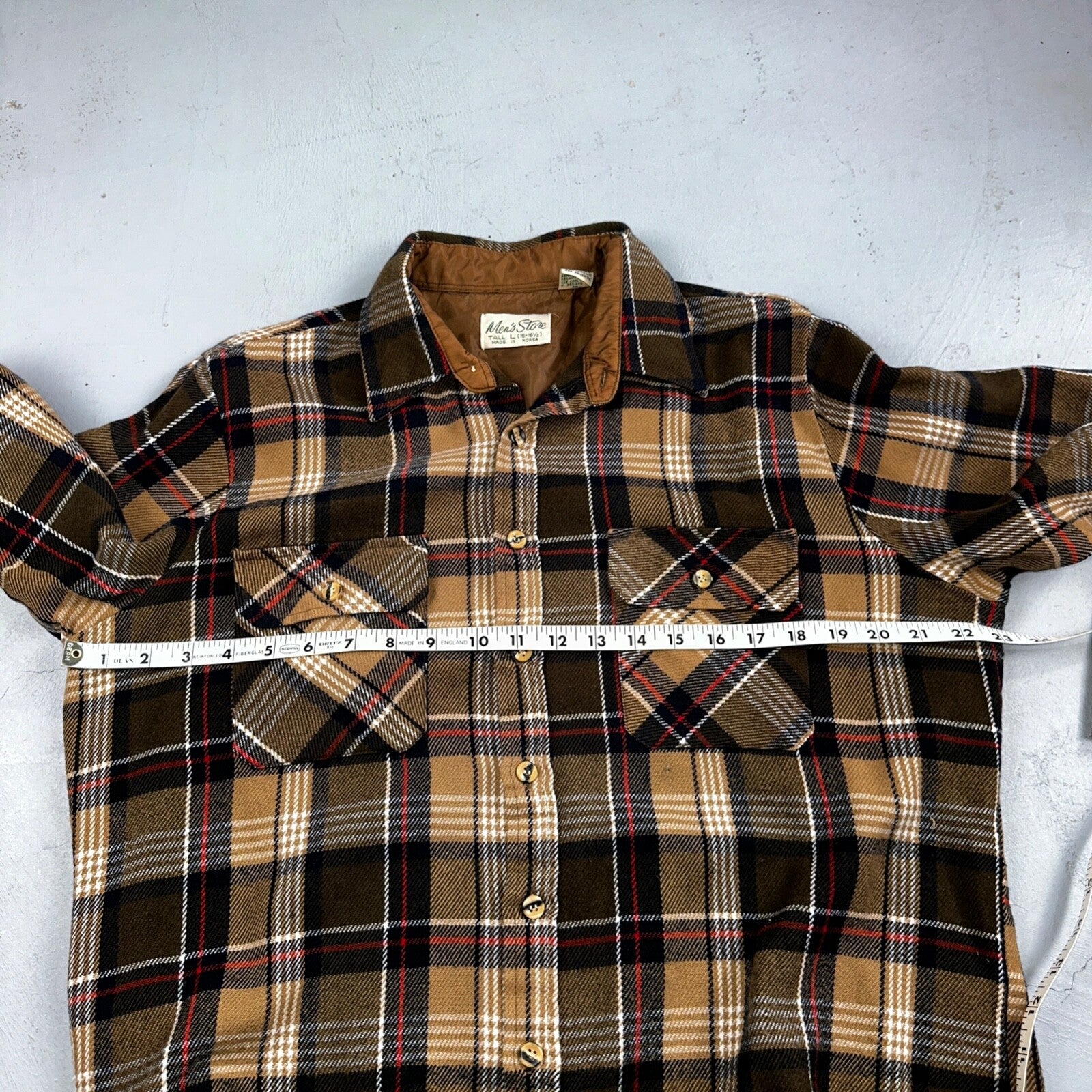 VTG Mens Store JC Penny Thick 100% Acrylic Flannel Work Shirt M 80s Plaid Brown
