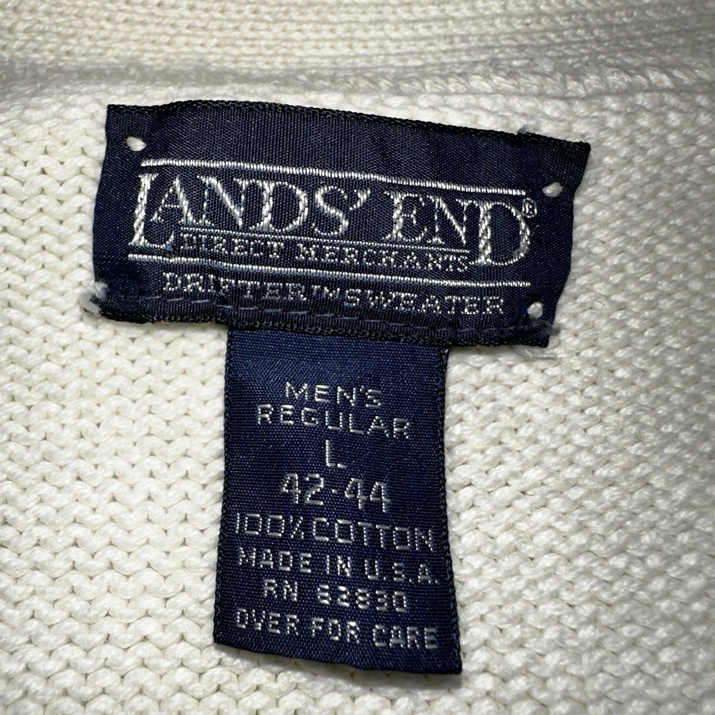 Vintage Lands' End Cardigan Sweater Men's Large White Button Front Made in USA