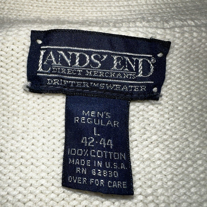 Vintage Lands' End Cardigan Sweater Men's Large White Button Front Made in USA