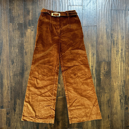VTG Alpaq California 1970s Pants 26x31 Brown Velour High Waist Flair Rockabilly