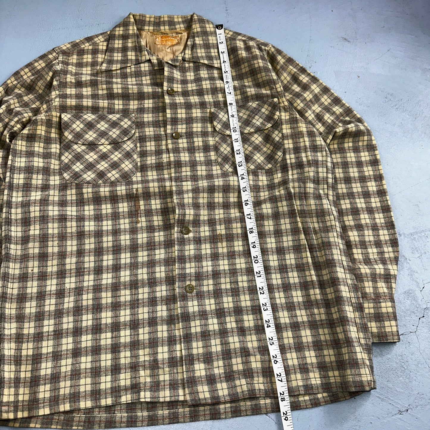 Pendleton VTG Board Shirt Plaid 100% Wool Button Down Size M Plaid 1960s Camp