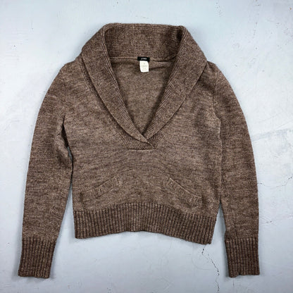 J.Crew Shawl Popover Sweater Brown Merino Wool Alpaca Size M Long Sleeve Cozy