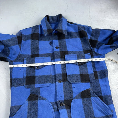 Filson CC Wool Mackinaw Cruiser Jacket Blue Plaid L Distressed VTG USA