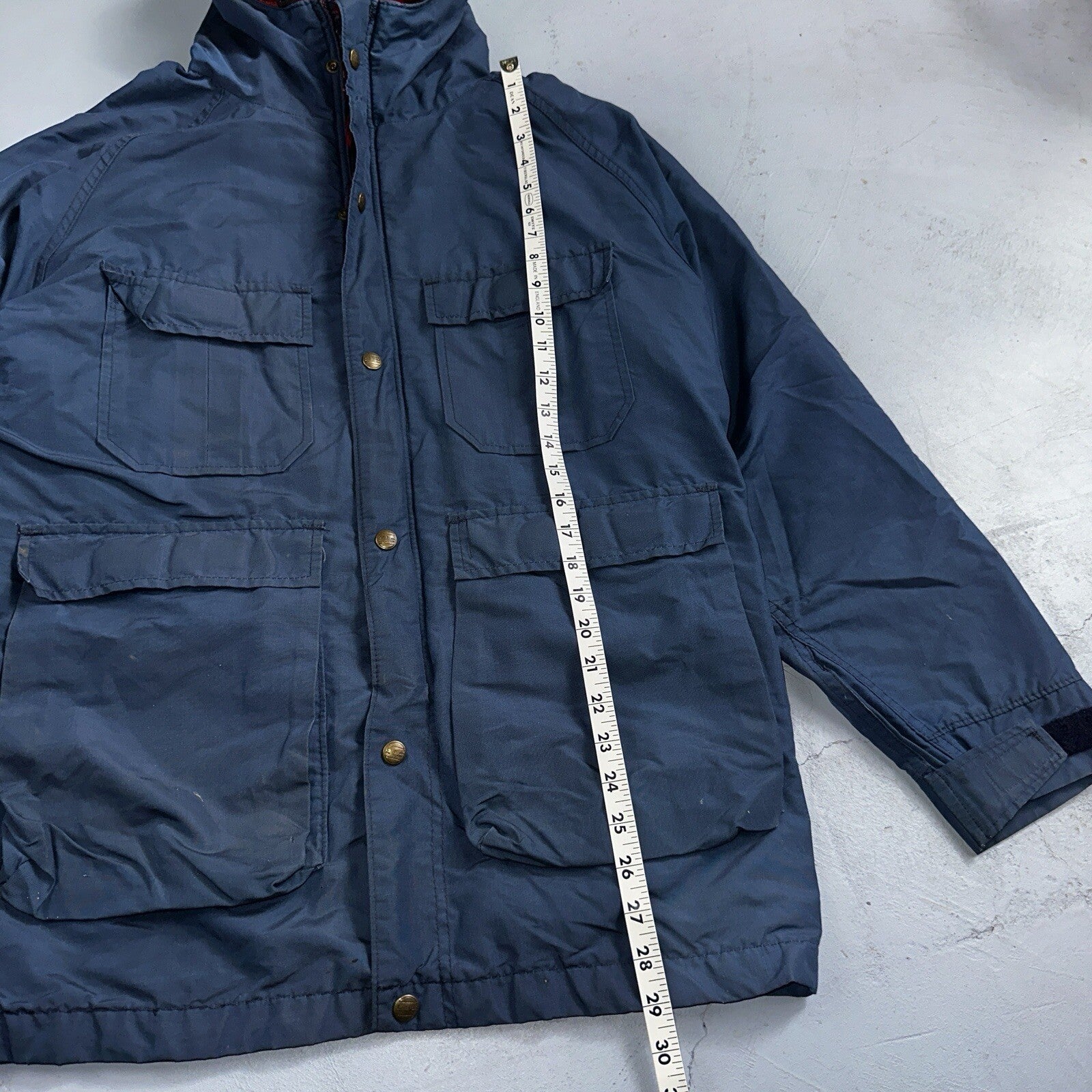 LL Bean Parka VTG Jacket Mens M Baxter State  Maine Coat Plaid Lined Blue Wool