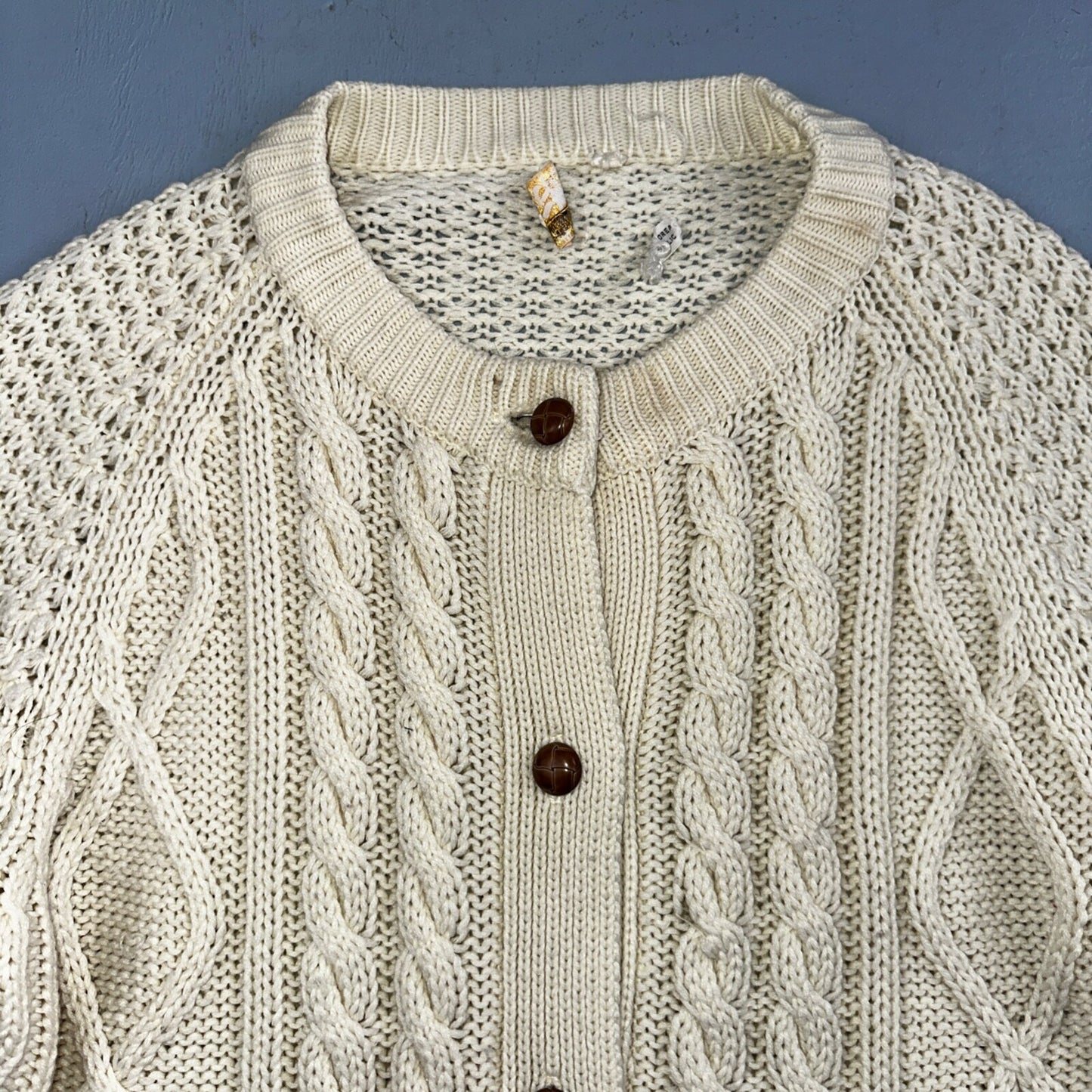 Vintage Hudson Bay Cardigan Acrylic Sweater Ivory Cable Knit Fisherman 80s Korea