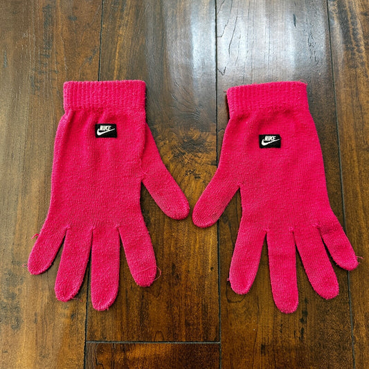 Nike Gloves Vintage 80s Cotton Pink Swoosh Logo Winter Type Rare PR Running