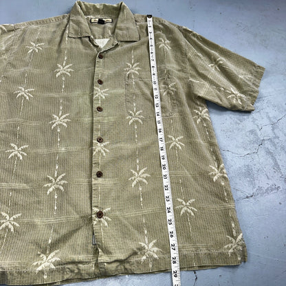 Tommy Bahama Mens L Pineapple Print 100% Silk Hawaiian Camp Loop Collar Shirt