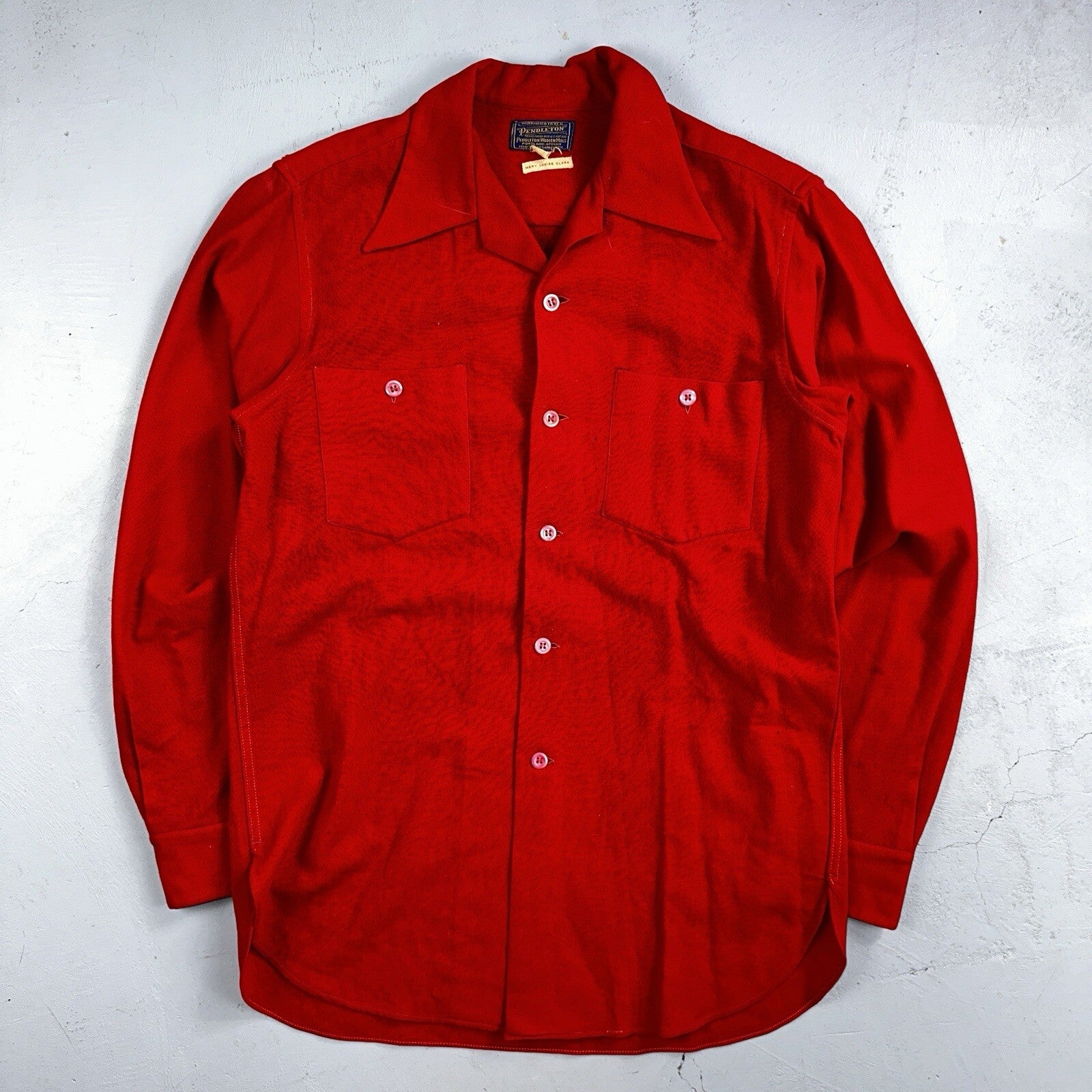 Pendleton 1930s VTG Wool Shirt Jacket Long Sleeve Red Basic Pink Buttons 30s 40s