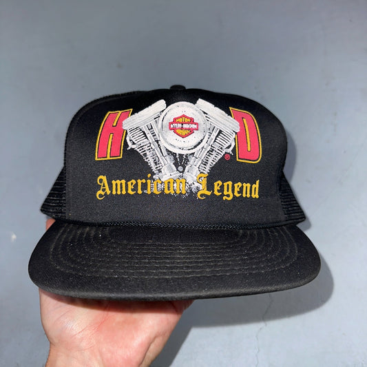 VTG Harley Davidson Trucker Hat American Legend 3D Emblem Mesh Snapback Black