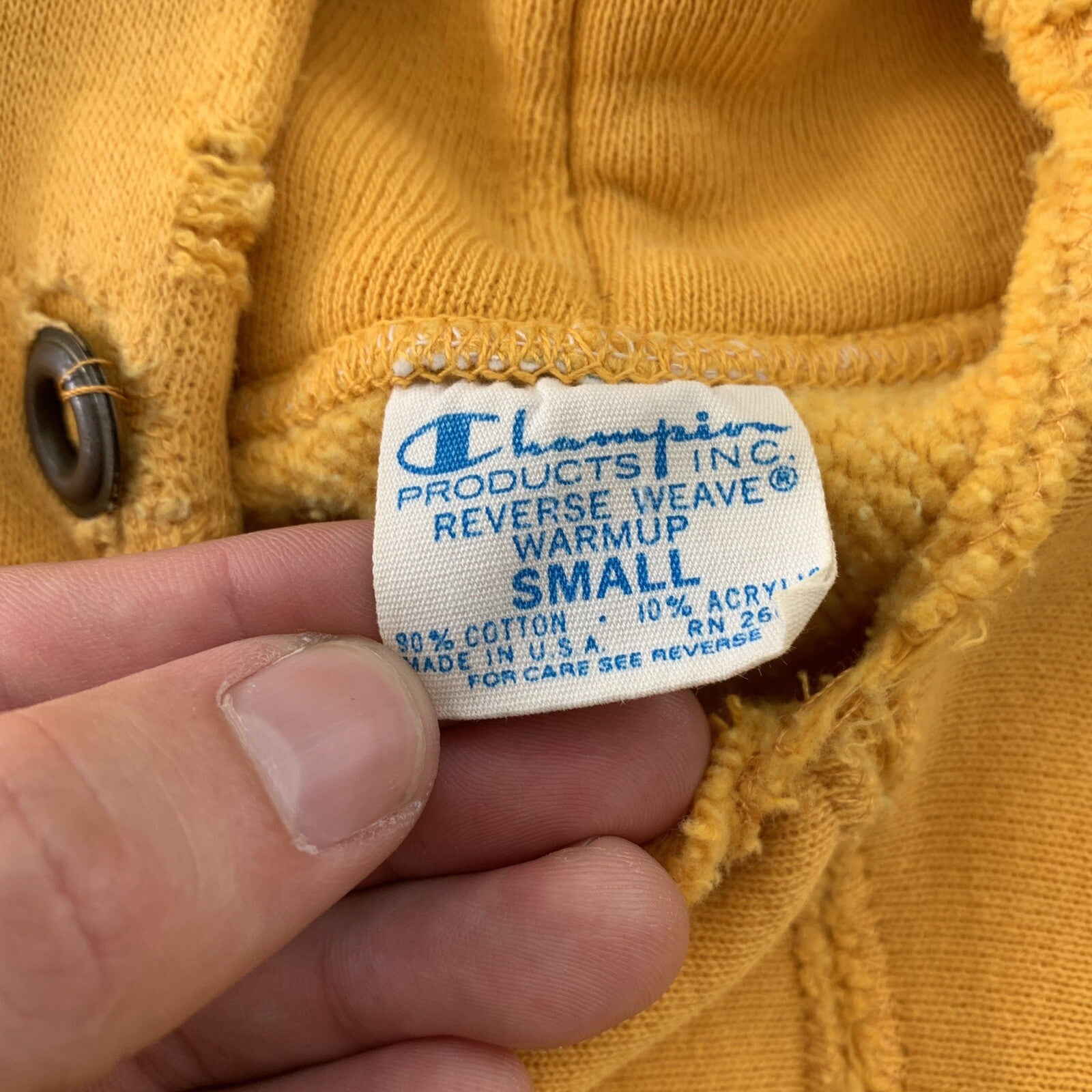 Vintage 70s Champion USA Reverse Weave Sweatshirt Hoodie Basic Blank Yellow 60s