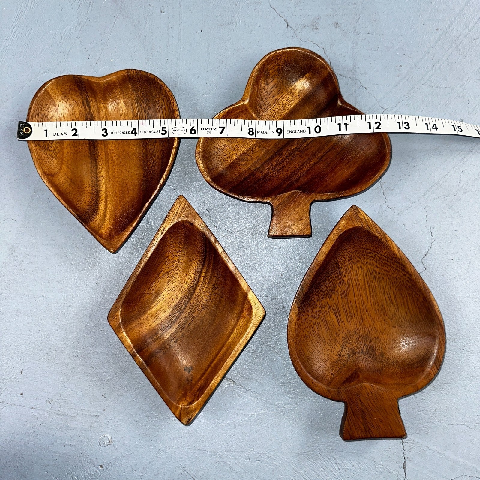 Vintage Monkey Pod Wood Card Playing Suits Candy Snack Dishes 80s Hearts Cute