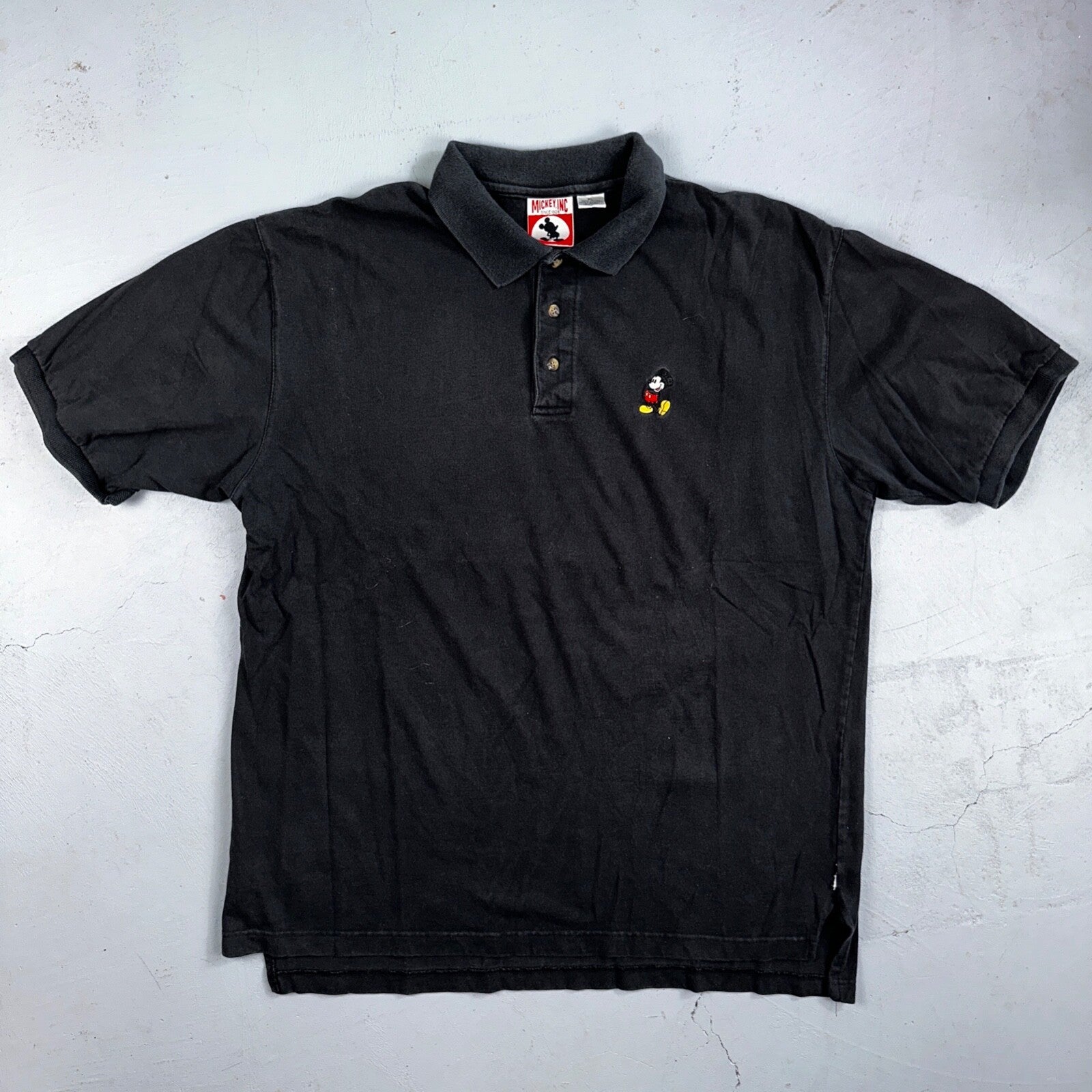 Disney Mickey Mouse 90s VTG T Shirt Polo Black Mens XL Cotton Basic Cute