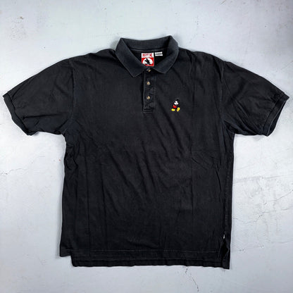 Disney Mickey Mouse 90s VTG T Shirt Polo Black Mens XL Cotton Basic Cute