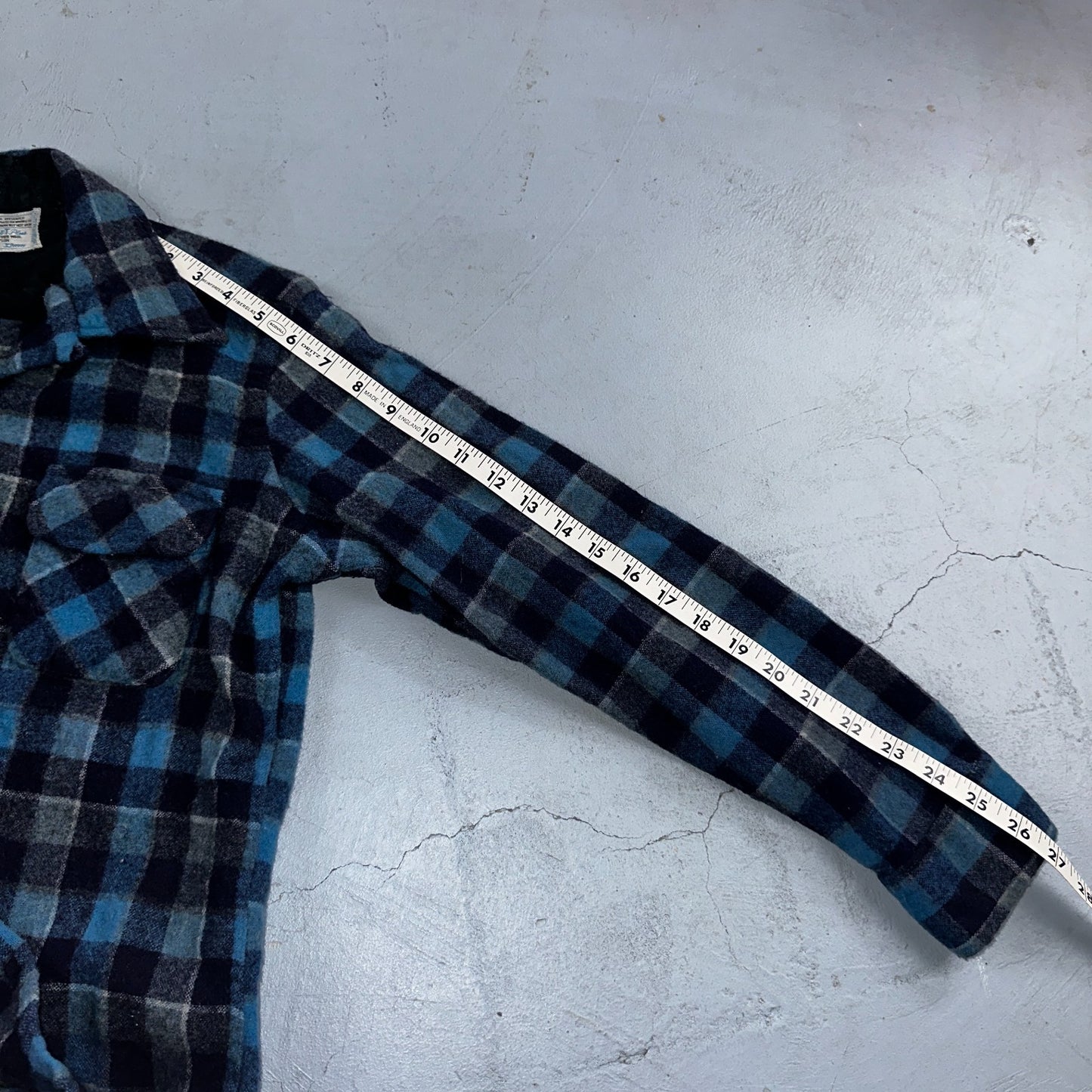 Vintage 60s 70s Towncraft Wool Flannel Blend Button Up Shirt Penneys M Blue