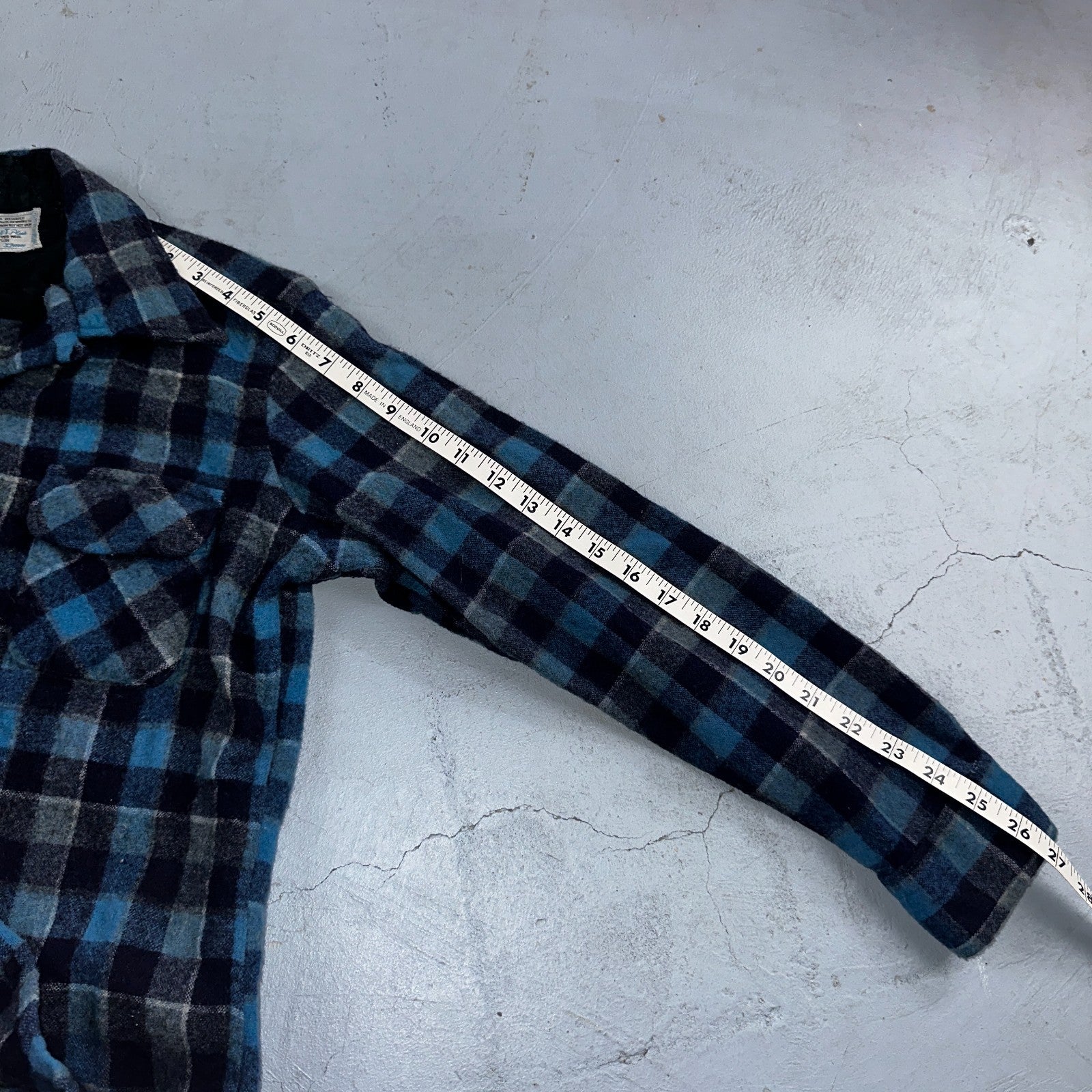 Vintage 60s 70s Towncraft Wool Flannel Blend Button Up Shirt Penneys M Blue