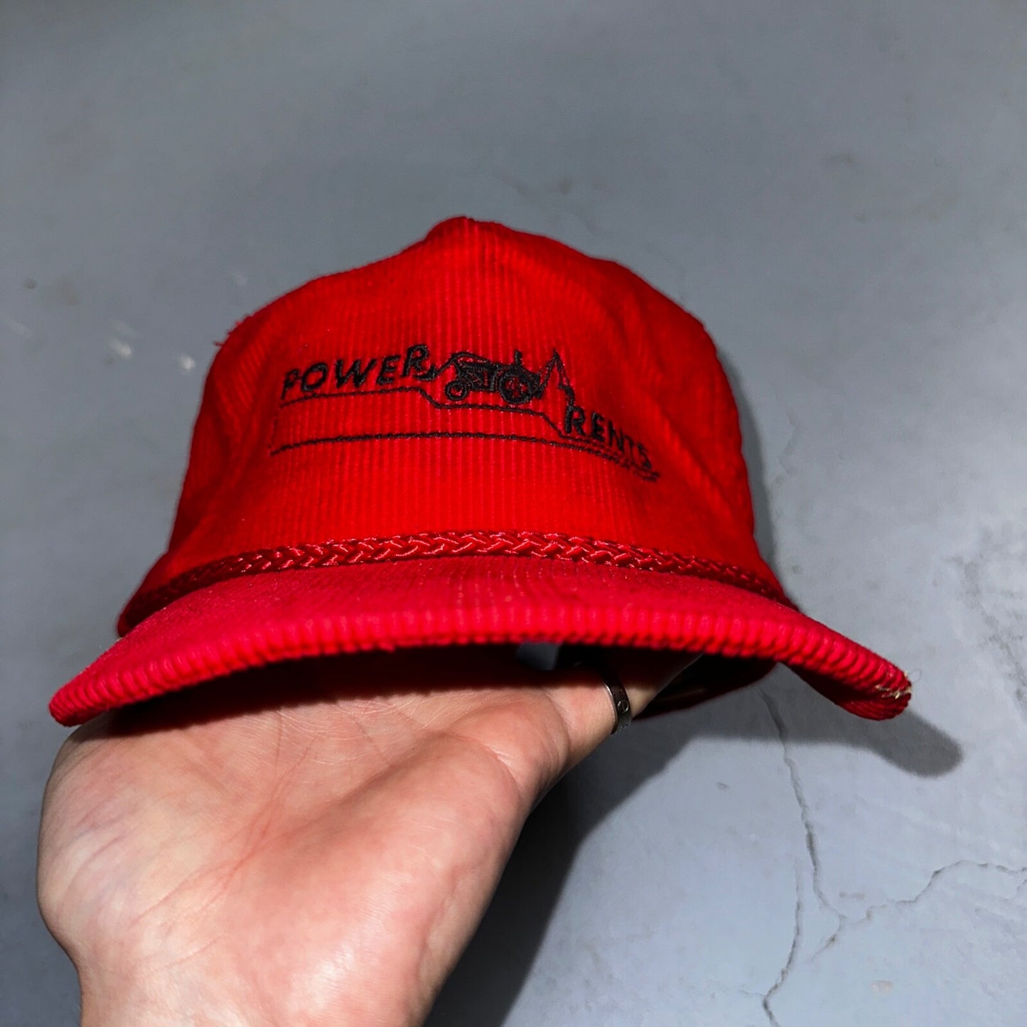 Power Rents Corduroy VTG Hat Cap Snapback Oregon Portland Red Calhead Trucker