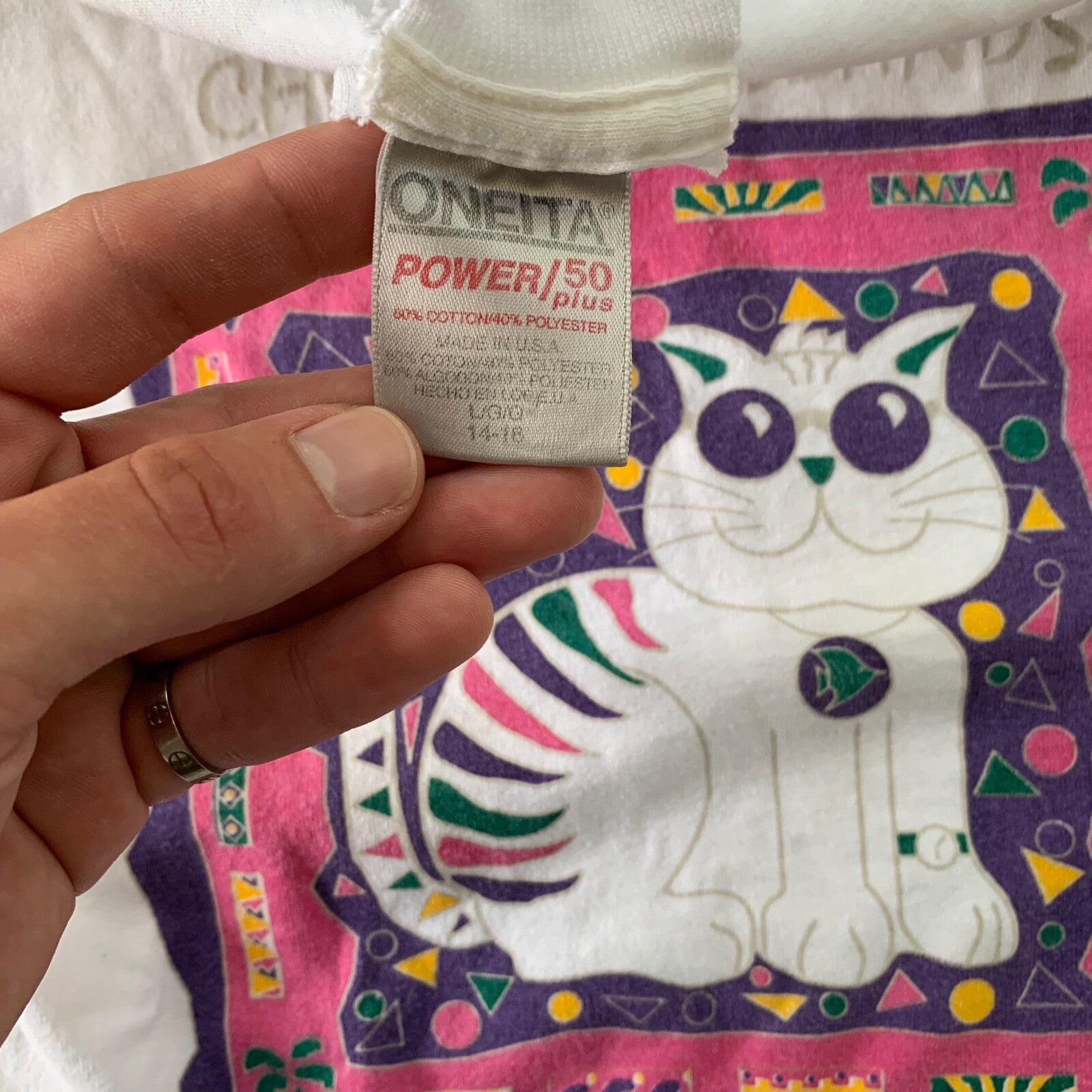 Oneita Cat Hipster Glasses Funky Vintage T Shirt 90s Tank Distressed Cut Chop