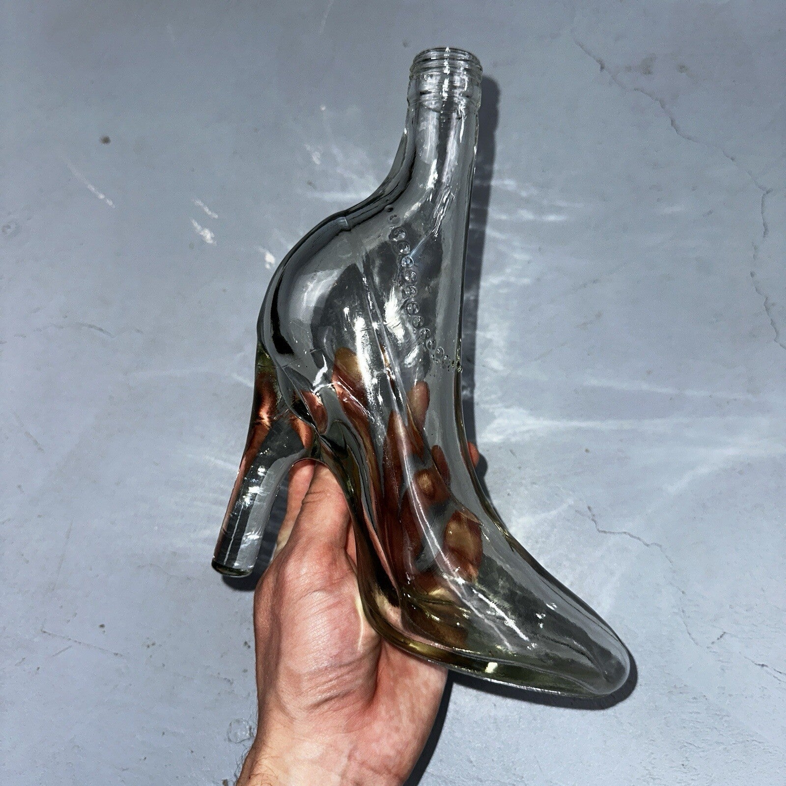 Empty Glass Boot Art High Heel Decanter Stiletto Shaped Lady Bottle Shoe VTG