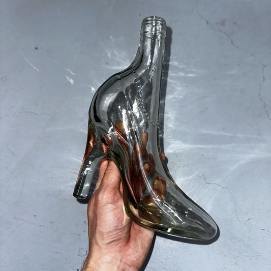 Empty Glass Boot Art High Heel Decanter Stiletto Shaped Lady Bottle Shoe VTG