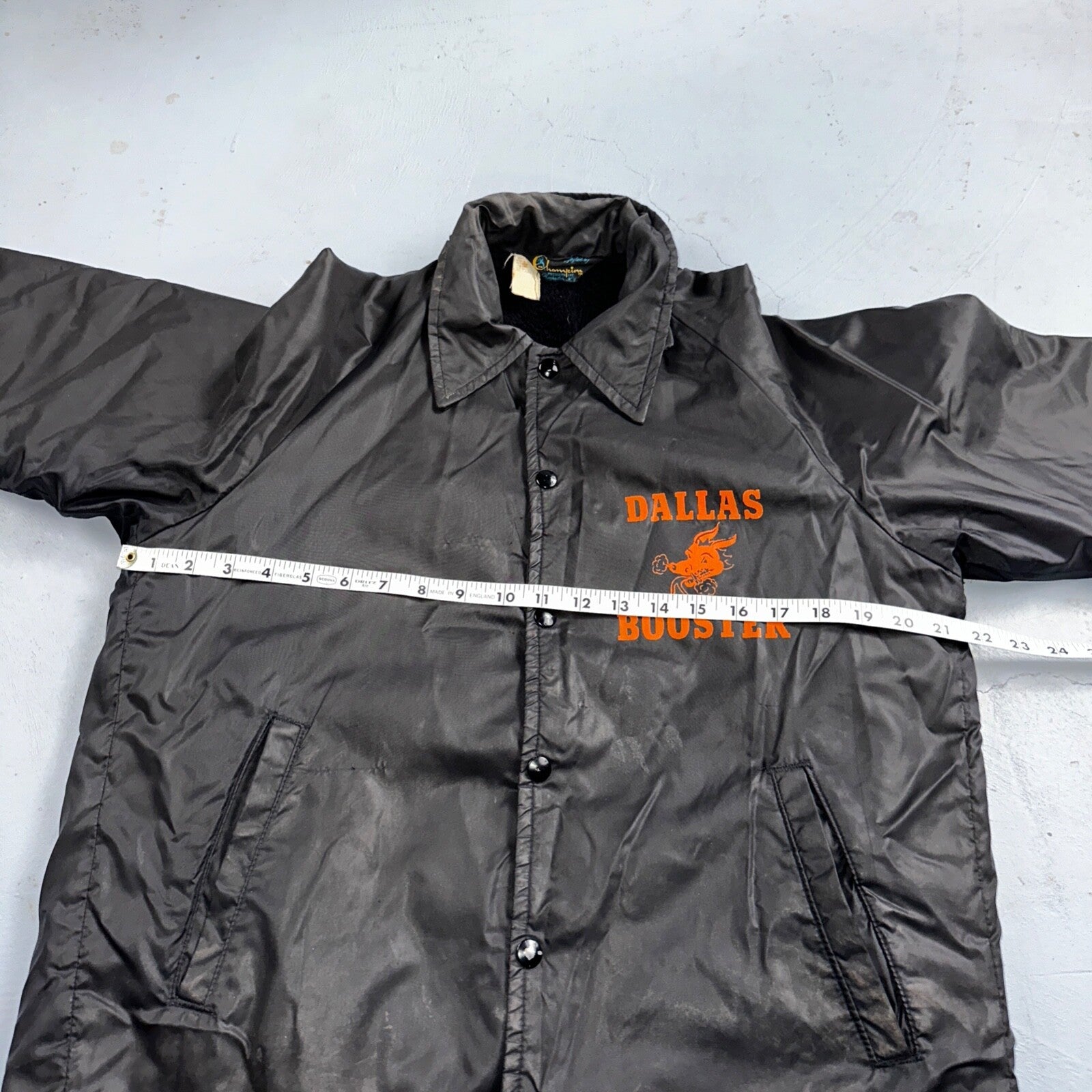 Champion Rare Vintage 70s Button Up Black Coach Windbreaker Lined Dallas Booster