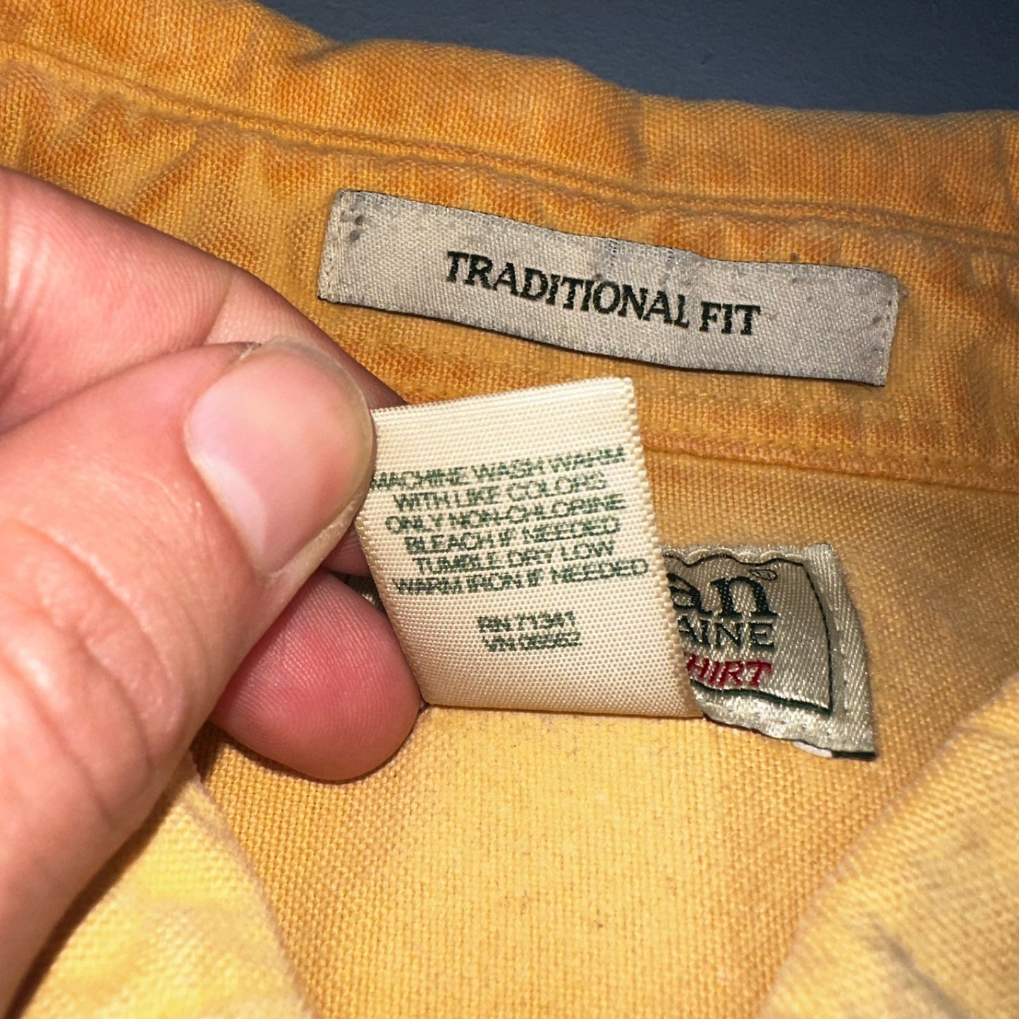 Vintage LL Bean Chamois Cloth Flannel Shirt Mens L Tall Yellow Made in USA 90s