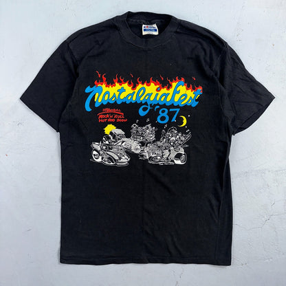 Rock N Roll Flames 80s Hanes VTG T Shirt Nostalgia Fest Hot Rod Cars 1982 Art L