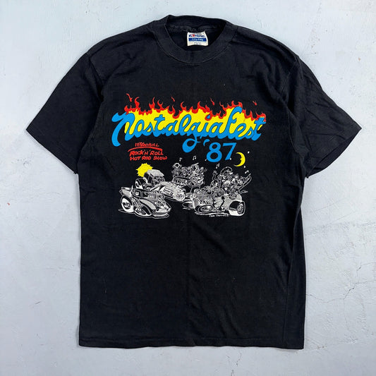 Rock N Roll Flames 80s Hanes VTG T Shirt Nostalgia Fest Hot Rod Cars 1982 Art L