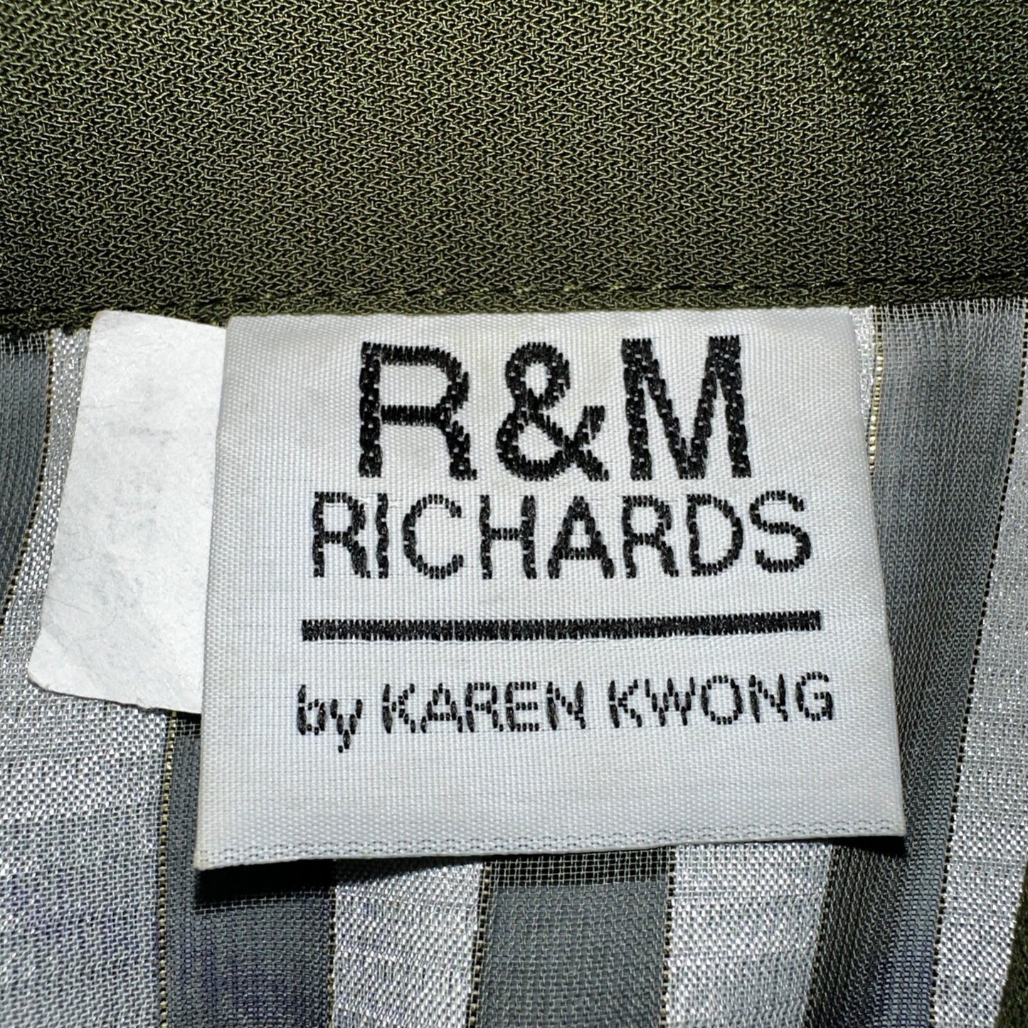 R&M Richards Karen Kwong Womens Blouse Gold Print Chain Shoulder Pads 14 USA VTG