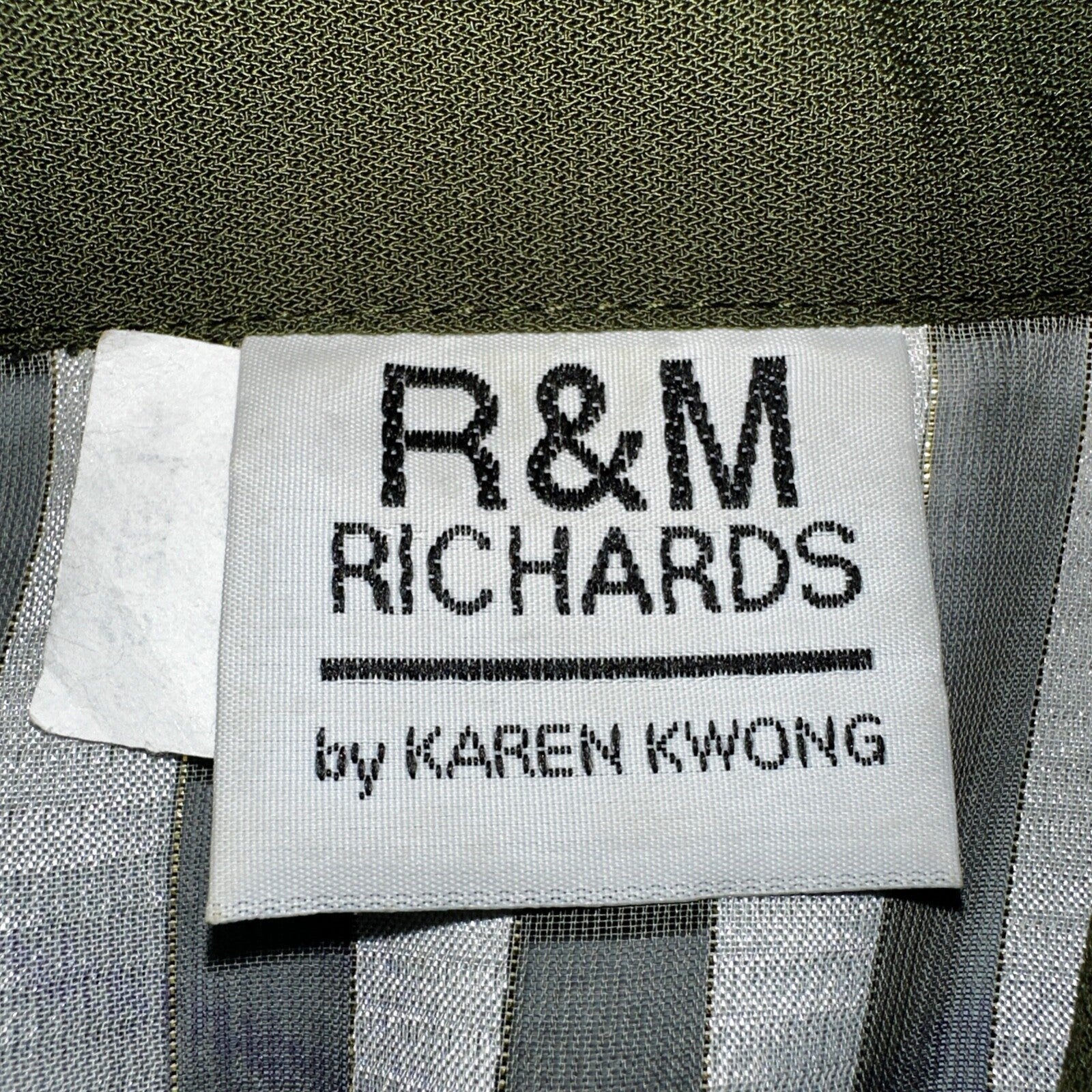 R&M Richards Karen Kwong Womens Blouse Gold Print Chain Shoulder Pads 14 USA VTG