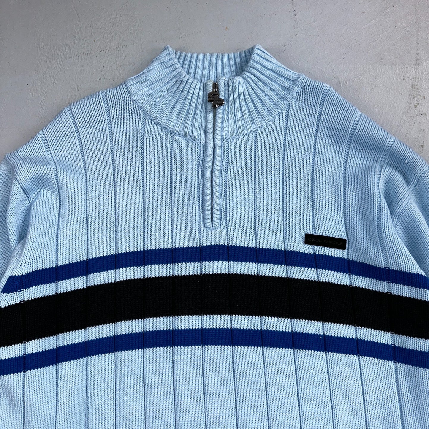 Southpole Mens 2XL Vtg 90s Spell Out Striped Knit Half Zip Pullover Sweater
