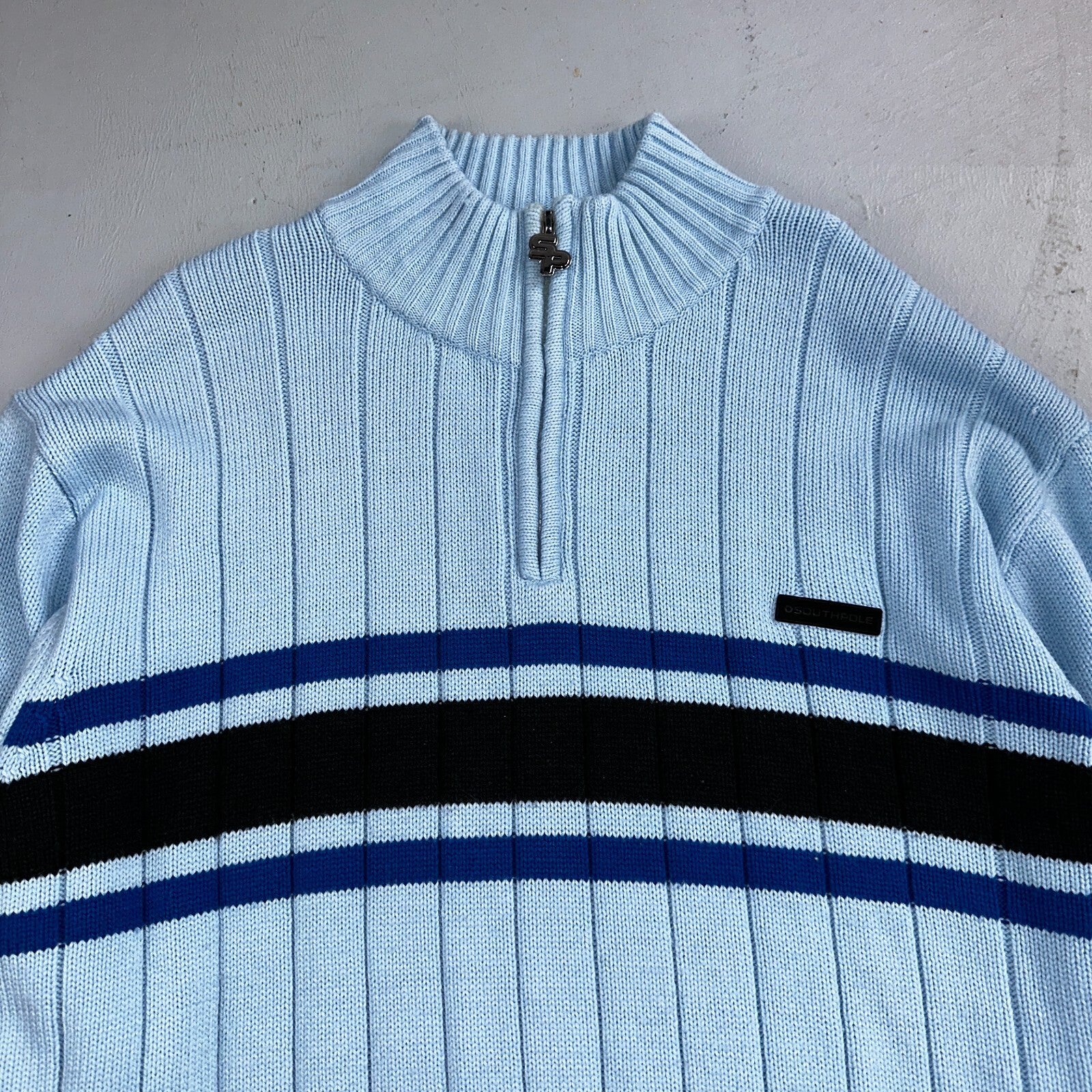 Southpole Mens 2XL Vtg 90s Spell Out Striped Knit Half Zip Pullover Sweater