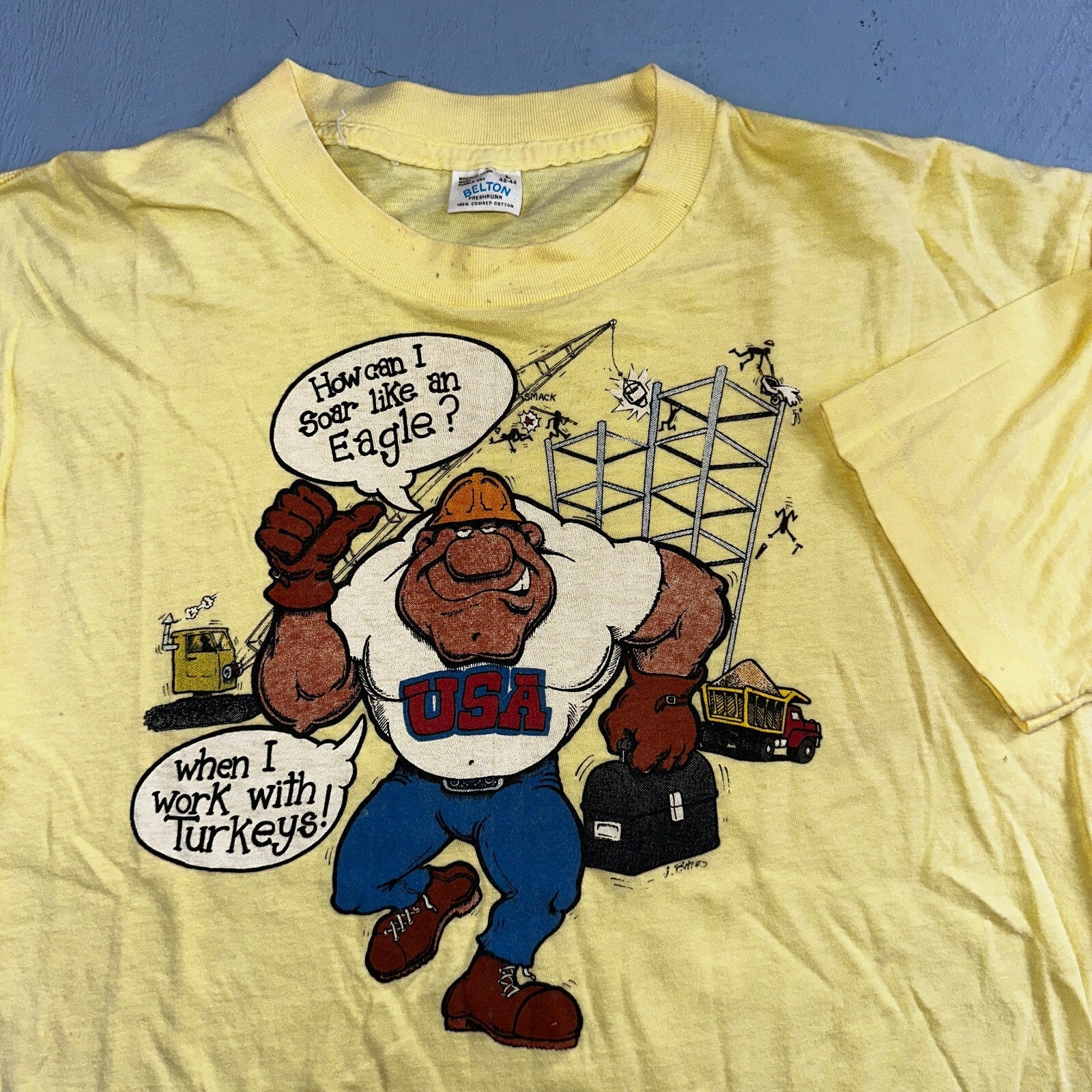 USA Construction 1970s Belton VTG T Shirt 70s Funny Humor Joke Fix It Graphic Te