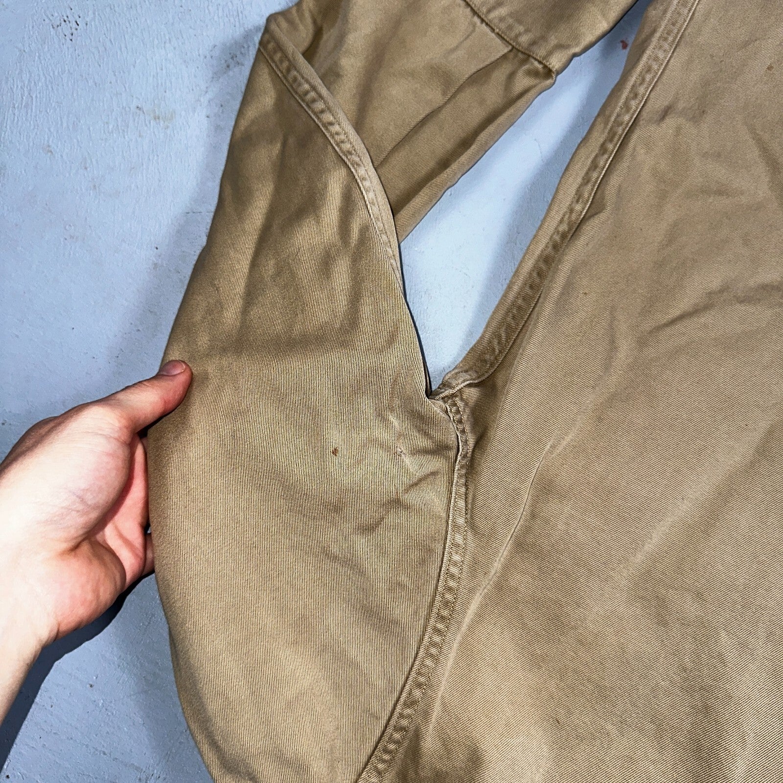 Vintage 40s WWII Gusset Khaki Work Army Military Button Shirt Stencil USN