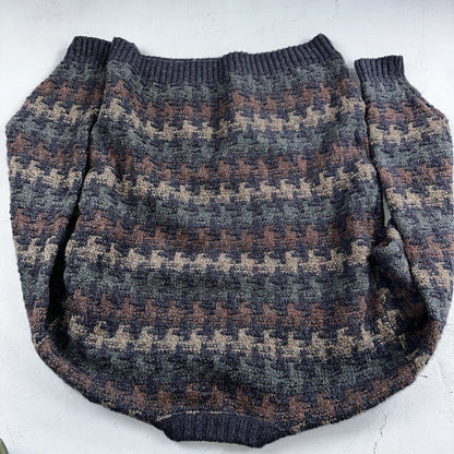 Orvis Men’s Wool Sweater XL Navy Green Tan Brown Jumper Houndstooth GrandpaCore