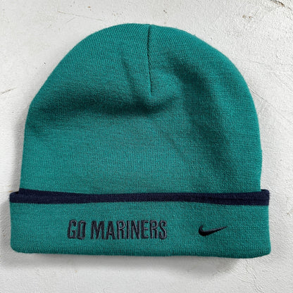 Nike VTG MLB Seattle Mariners LOGO Knit Skull Cap Beanie Hat 90s Double Sided
