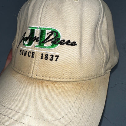 John Deere VTG Hat Cap Snapback Yellow Stained Tractor Fun Farmer Used