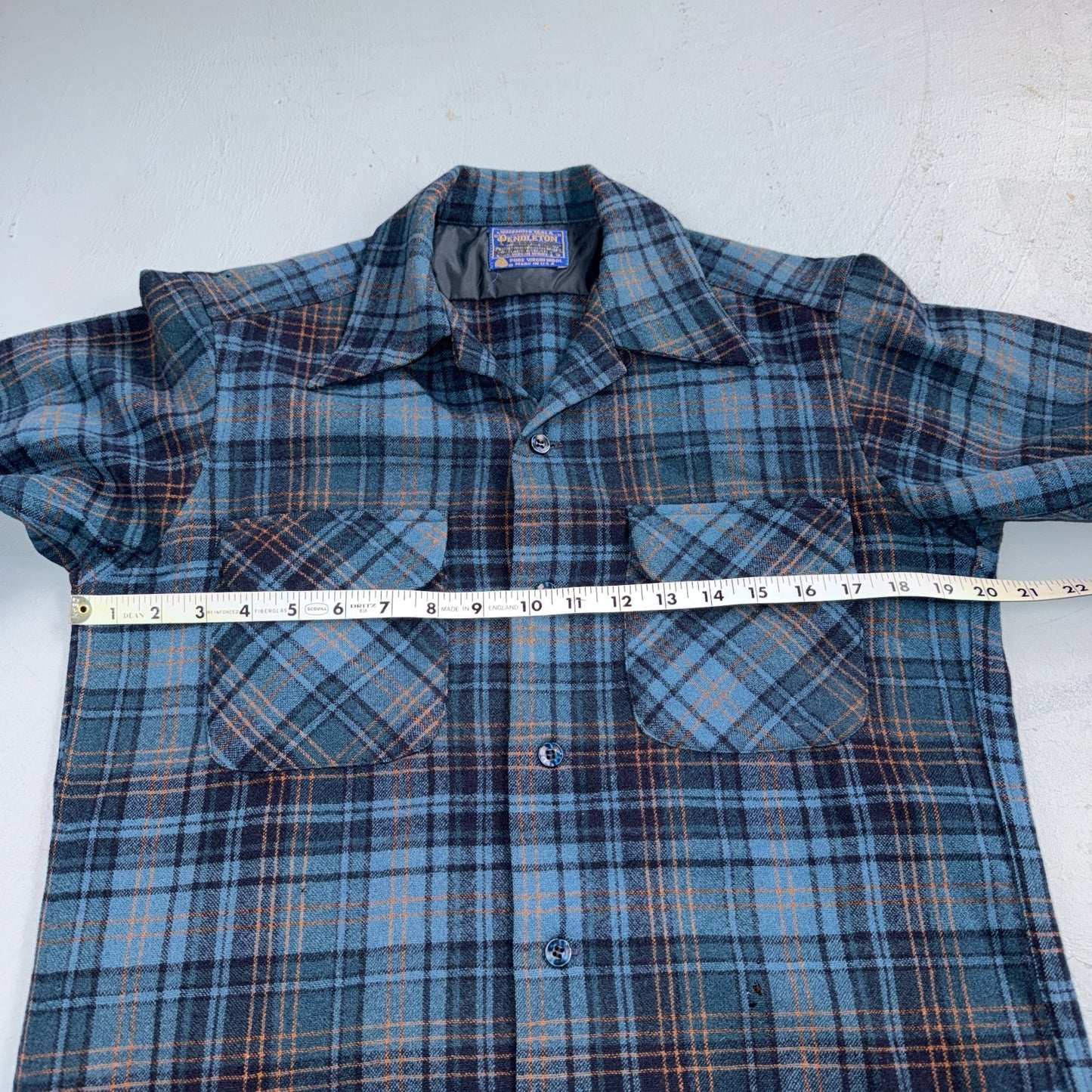 Pendleton Board Shirt Mens S 1960s Plaid Wool Long Sleeve VTG USA Loop Collar