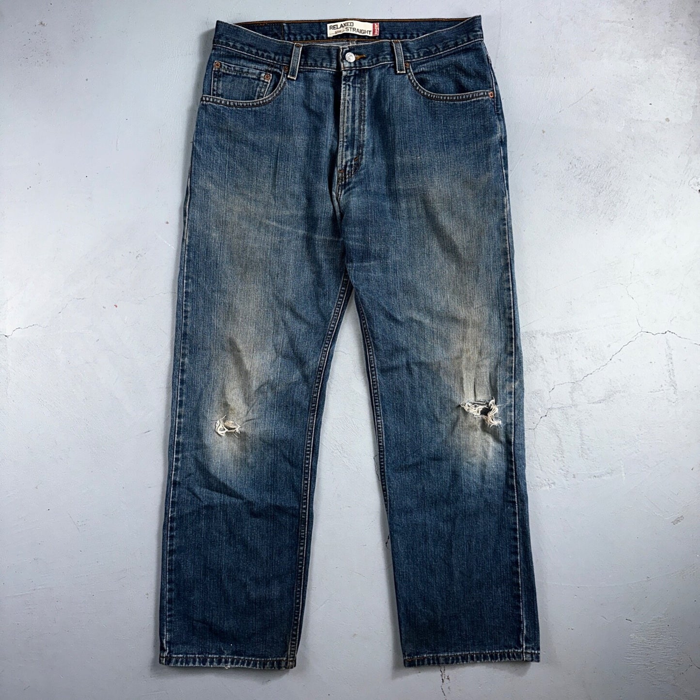 Levis 559 Relaxed Straight Fit Rugged Dark Blue VTG Y2K Denim Jeans Mens 36x32